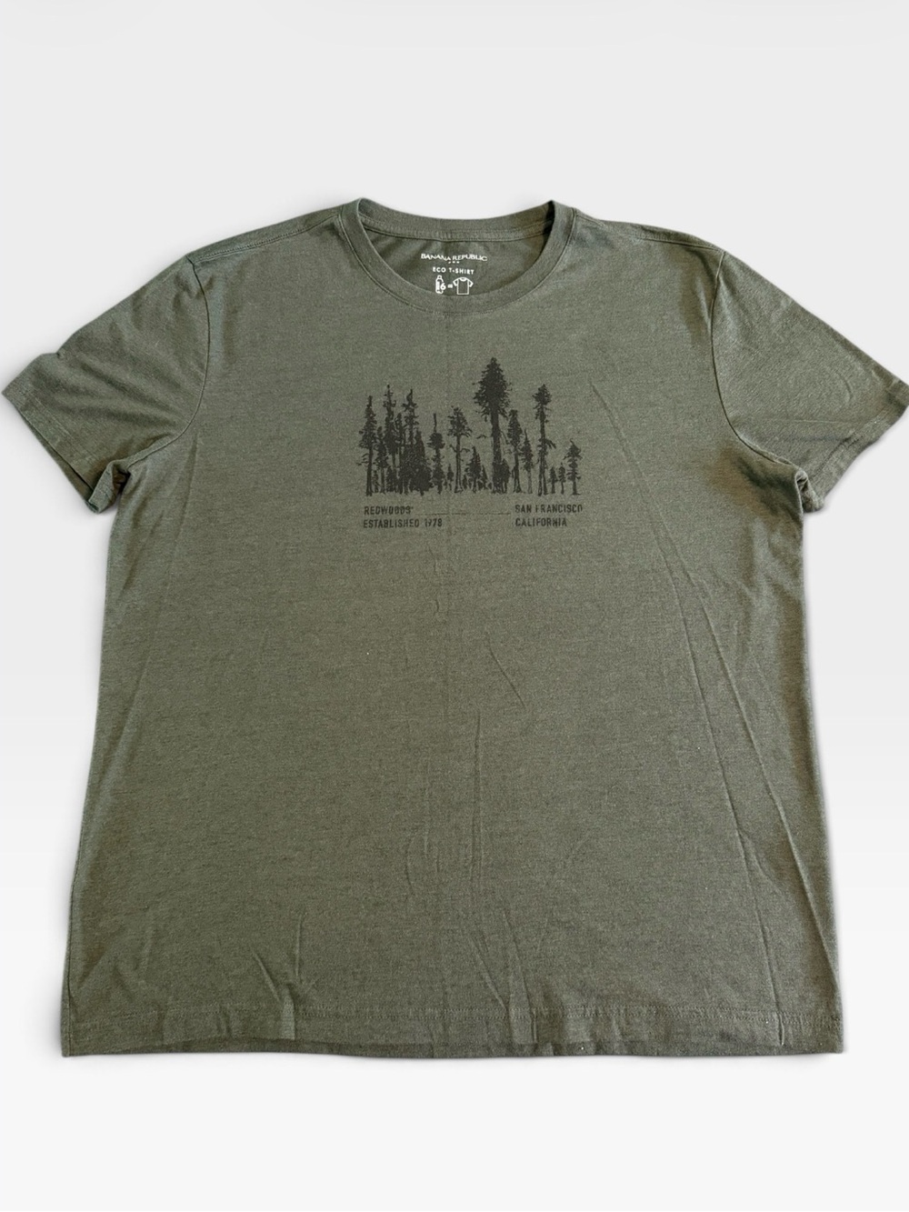 Banana Republic Eco T-Shirt Men’s L Olive Green Redwoods San Francisco Graphic